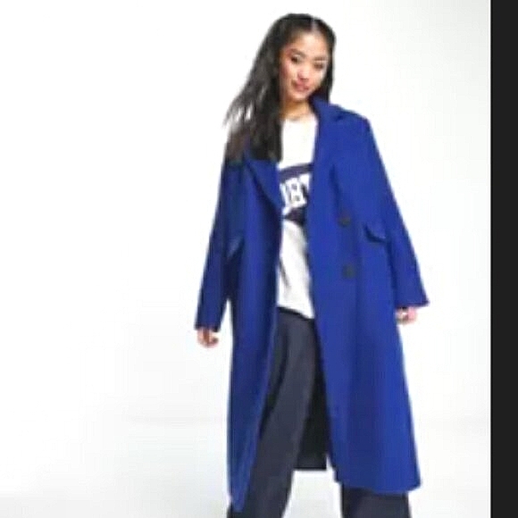 ASOS DESIGN smart dad coat in cobalt 2 XS NEW oversized - Picture 1 of 15
